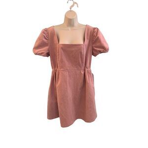 A’Beautiful Soul Pink Corduroy Knee Length Dress Zippered Square Neckline XL NWT